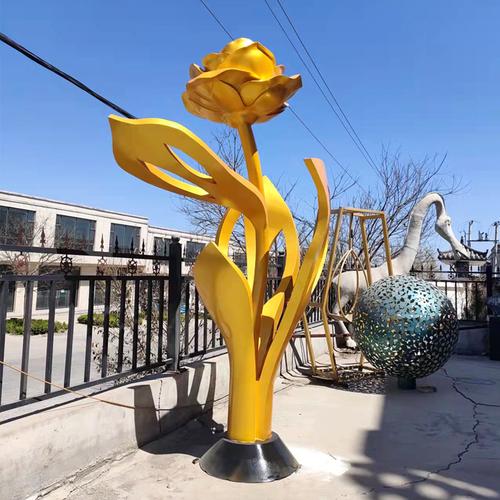 不锈钢玫瑰花雕塑公园广场月季植物雕塑城市园林景观出口雕塑小品